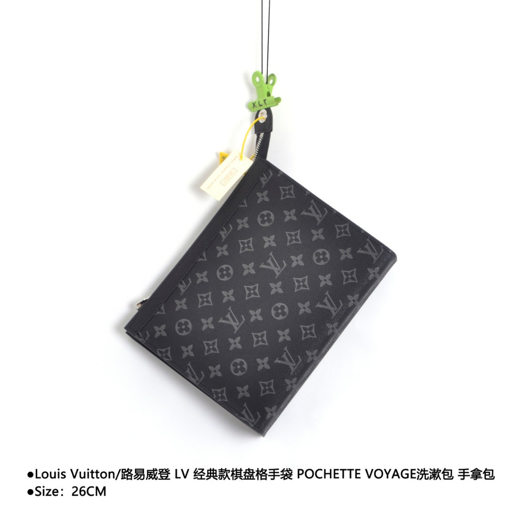 Louis Vuitton/路易威登LV 經典棋盤格手袋POCHETTE VOYAGE盥洗包手拿包Size：26cm 原廠布料材質電鍍五金款式編號：A-5605605630