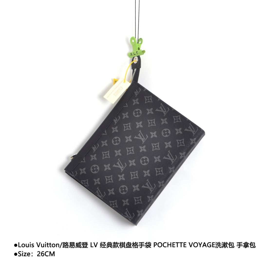 Louis Vuitton/路易威登LV 經典棋盤格手袋POCHETTE VOYAGE盥洗包手拿包Size：26cm 原廠布料材質電鍍五金款式編號：A-5605605630