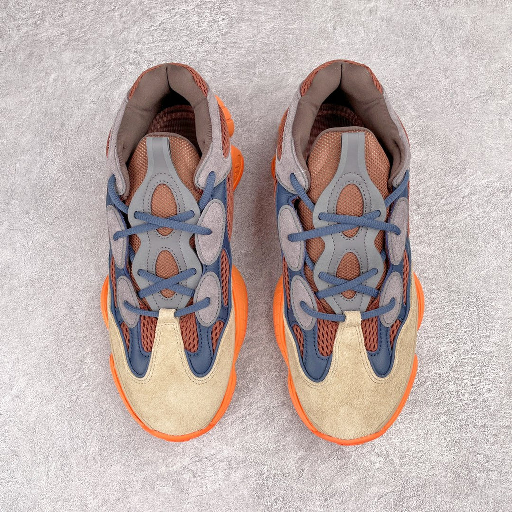 Yeezy 500 Desert Rat "Enflame" 藍橙配色GZ5541 圈內高階賣家首選完美零瑕疵沖正絕不翻車萬邦原廠翻毛、甩紋牛皮內置adiPRENE+減震科技全鞋包括內裡機台針車間距調整與原版一致原底模具"adiadiENE"字光墊樣效果