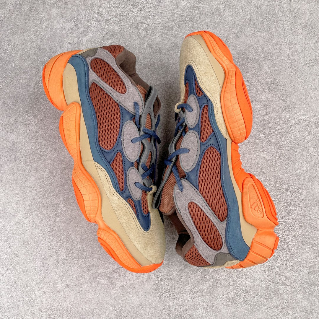Yeezy 500 Desert Rat "Enflame" 藍橙配色GZ5541 圈內高階賣家首選完美零瑕疵沖正絕不翻車萬邦原廠翻毛、甩紋牛皮內置adiPRENE+減震科技全鞋包括內裡機台針車間距調整與原版一致原底模具"adiadiENE"字光墊樣效果