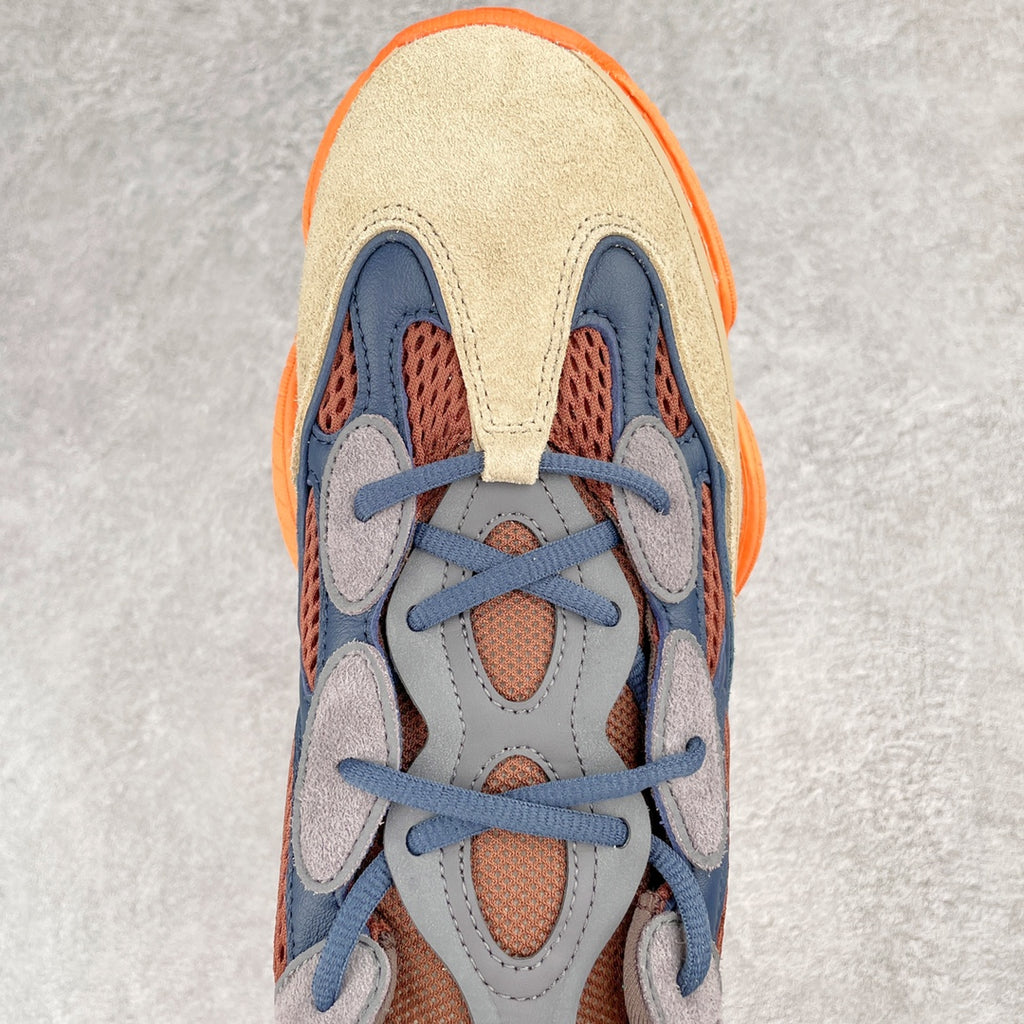 Yeezy 500 Desert Rat "Enflame" 藍橙配色GZ5541 圈內高階賣家首選完美零瑕疵沖正絕不翻車萬邦原廠翻毛、甩紋牛皮內置adiPRENE+減震科技全鞋包括內裡機台針車間距調整與原版一致原底模具"adiadiENE"字光墊樣效果