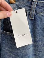 GUCCI 古奇男士時尚潮流大褲腳牛仔褲，官方宣傳冊海報穿搭！