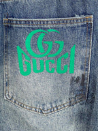 GUCCI 古奇男士時尚潮流大褲腳牛仔褲，官方宣傳冊海報穿搭！