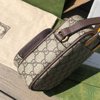 （05880898）尺寸:12×16×7cm Gucci通路貨訂單貨！ Gucci Neo Vintage迷你手袋，採用GG Supreme環保帆布材料，迷你包在無邊序曲系列中脫穎而出，在復古風格中註入現代設計精髓。這款迷你手袋裝飾橢圓形皮革標籤，搭配品牌標誌性元素貓科動物頭像。