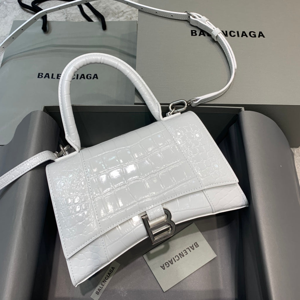 【小號】💁🏿‍♀原單Balencia巴黎家，本季重磅【鱷魚白色】沙漏包，尺寸：23-10-14cm⚠～15700