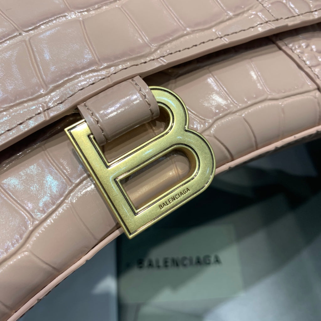 【小號】💁🏿‍♀原單Balencia巴黎家，本季重磅【裸粉色鱷魚】沙漏包，尺寸：23-10-14cm⚠#15700