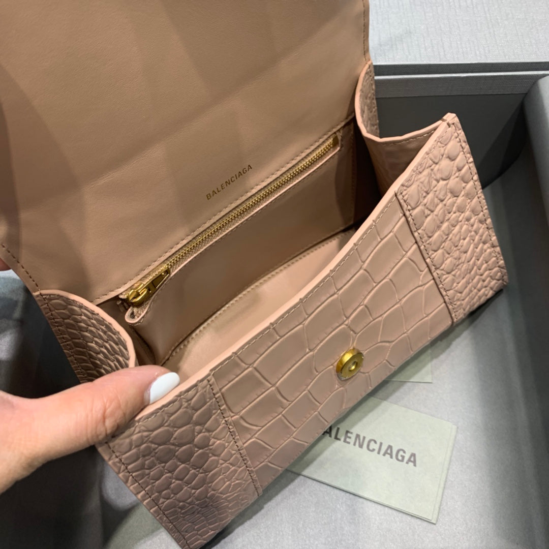 【小號】💁🏿‍♀原單Balencia巴黎家，本季重磅【裸粉色鱷魚】沙漏包，尺寸：23-10-14cm⚠#15700