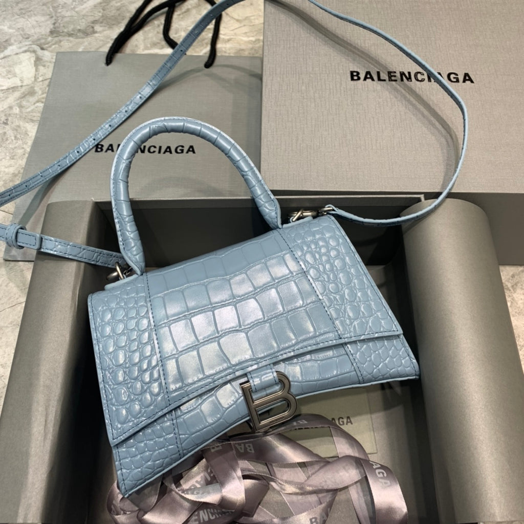 【小號】💁🏿‍♀原單Balencia巴黎家，本季重磅【鱷魚霧霾藍】沙漏包，尺寸：23-10-14cm⚠搜592833型號#15700