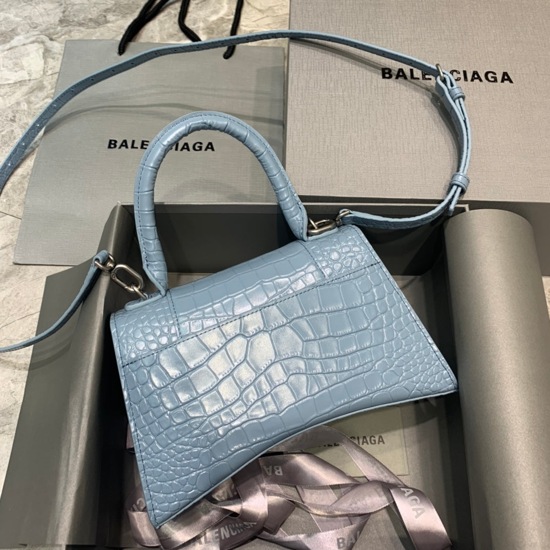 【小號】💁🏿‍♀原單Balencia巴黎家，本季重磅【鱷魚霧霾藍】沙漏包，尺寸：23-10-14cm⚠搜592833型號#15700