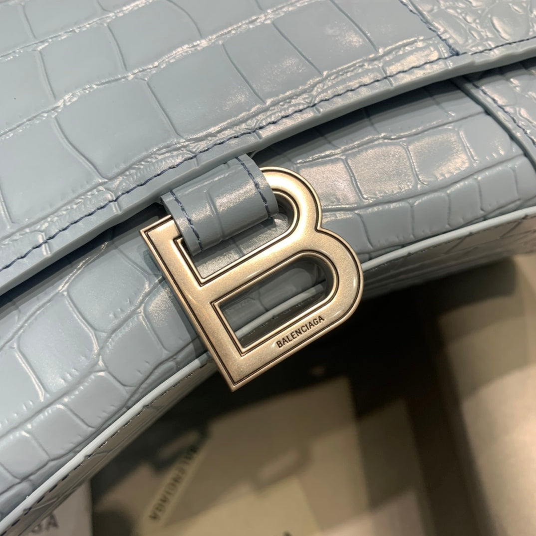 【小號】💁🏿‍♀原單Balencia巴黎家，本季重磅【鱷魚霧霾藍】沙漏包，尺寸：23-10-14cm⚠搜592833型號#15700