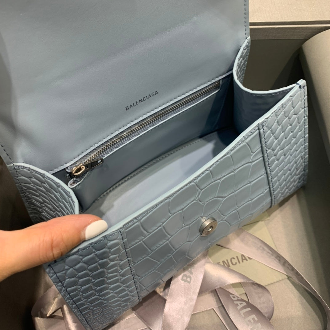 【小號】💁🏿‍♀原單Balencia巴黎家，本季重磅【鱷魚霧霾藍】沙漏包，尺寸：23-10-14cm⚠搜592833型號#15700